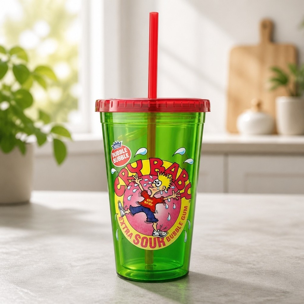 Dubble Bubble Crybaby Extra Sour Bubblegum Clear Green Resin Tumbler with Straw